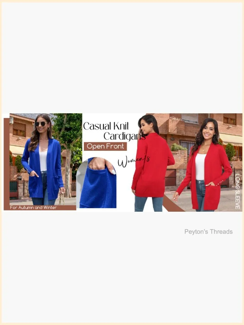 Lightweight Open Front Cardigan with Pockets, 80% Viscose 20% Nylon